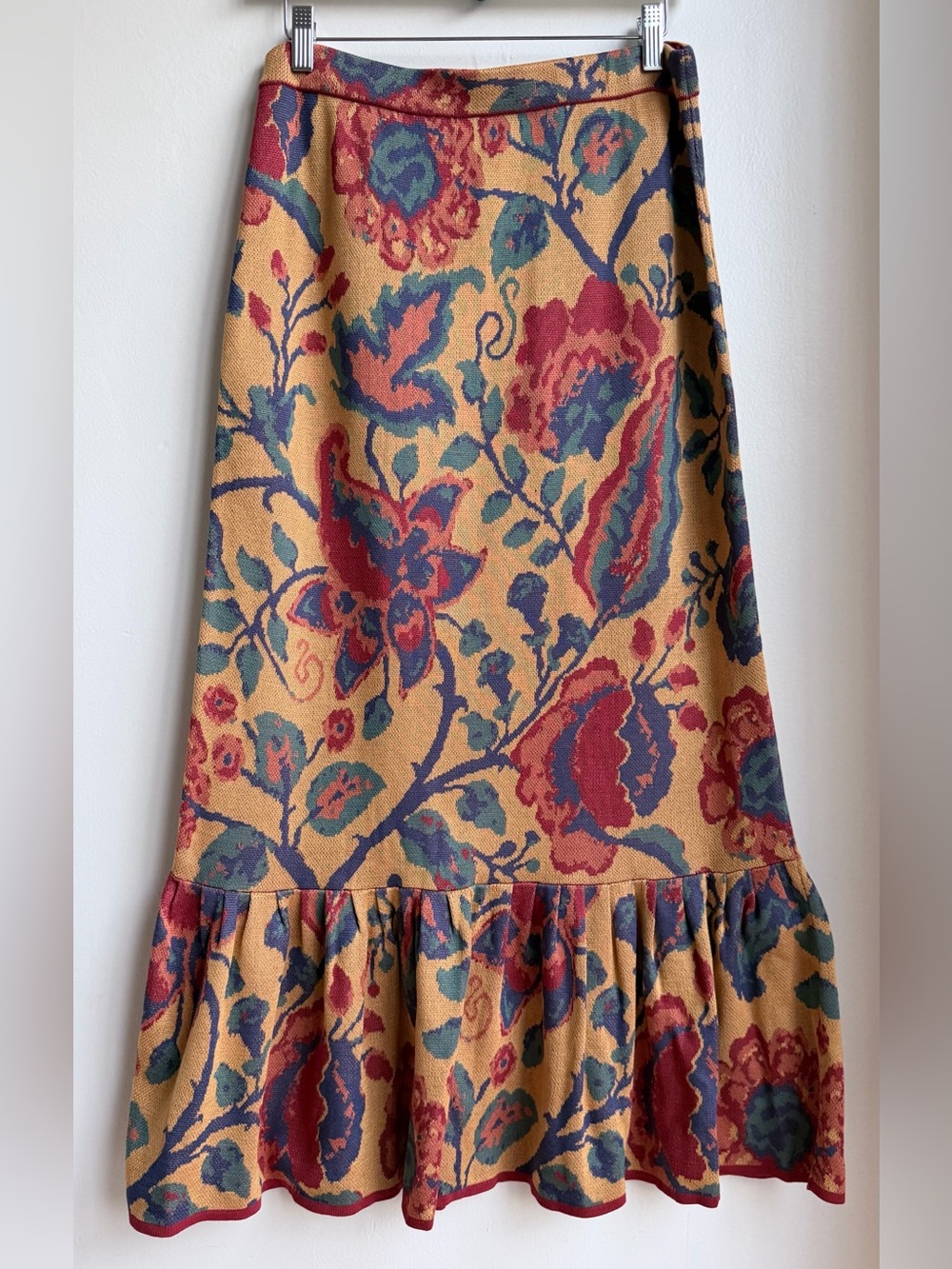 Peruvian Connection 100% Pima Cotton Floral Knit Midi Skirt Women’s Size M